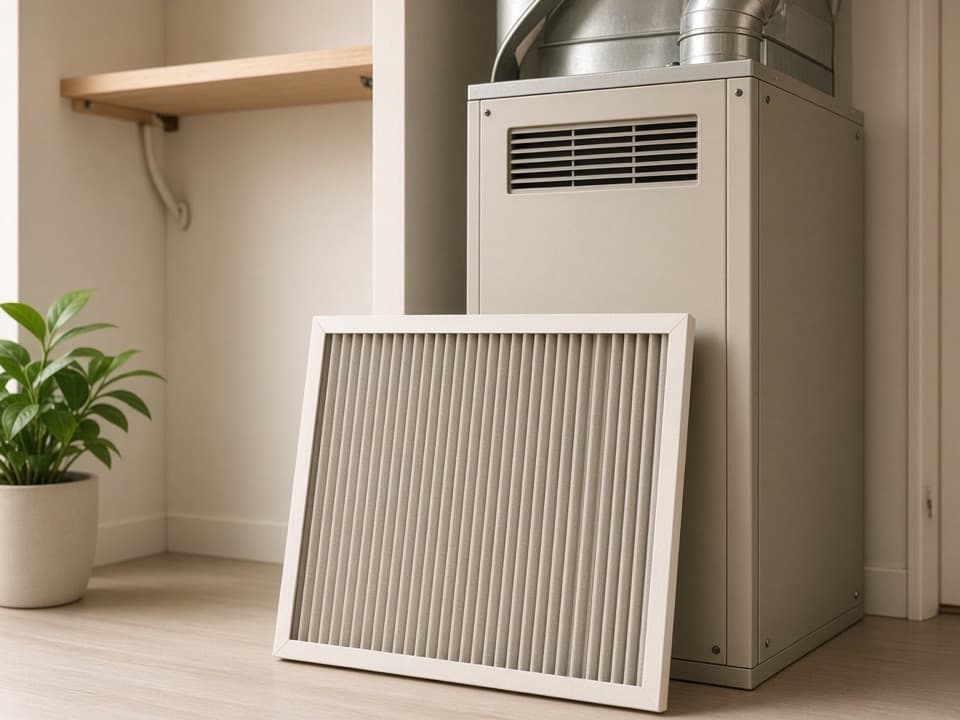 HVAC air filter ready to change in a home utility closet
